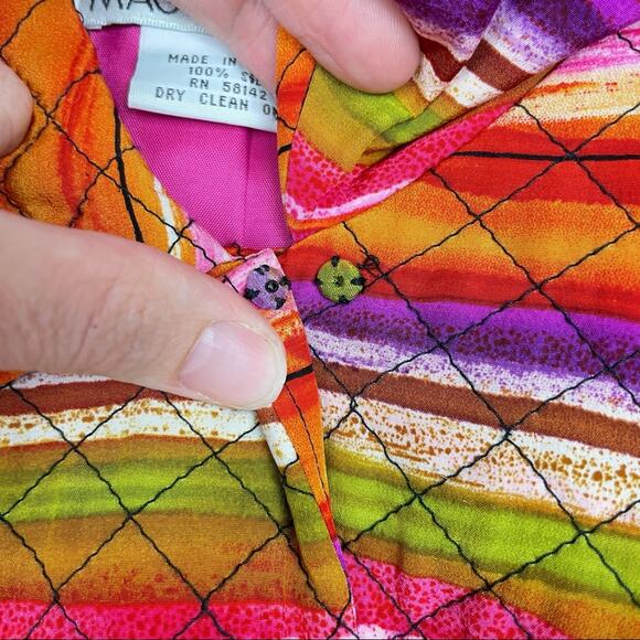 Maggy London | Bright Rainbow Striped Quilted Silk Vintage Jacket - Picture 5 of 9
